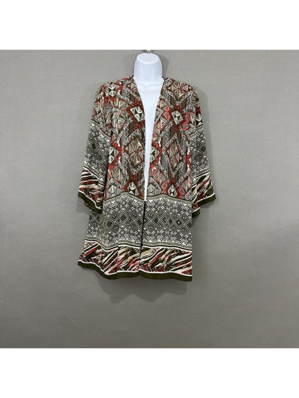 Catherines Green Print 3/4 Sleeve Kimono Top